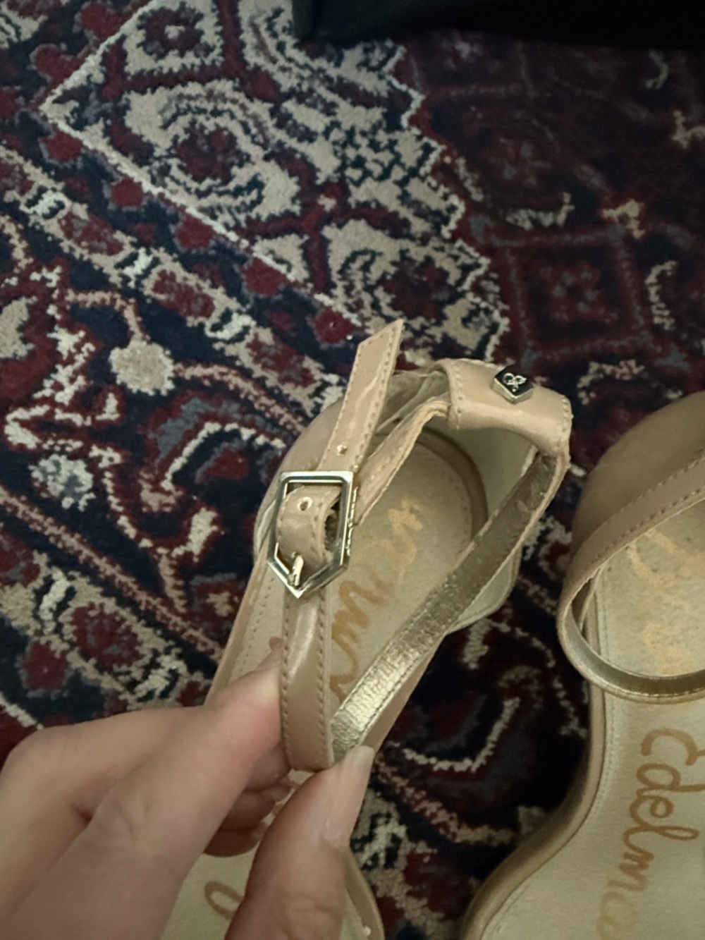 Sam Edelman Beige Tan Ankle-Strap Heeled Sandals size 7.5 Wide - Picture 5 of 6